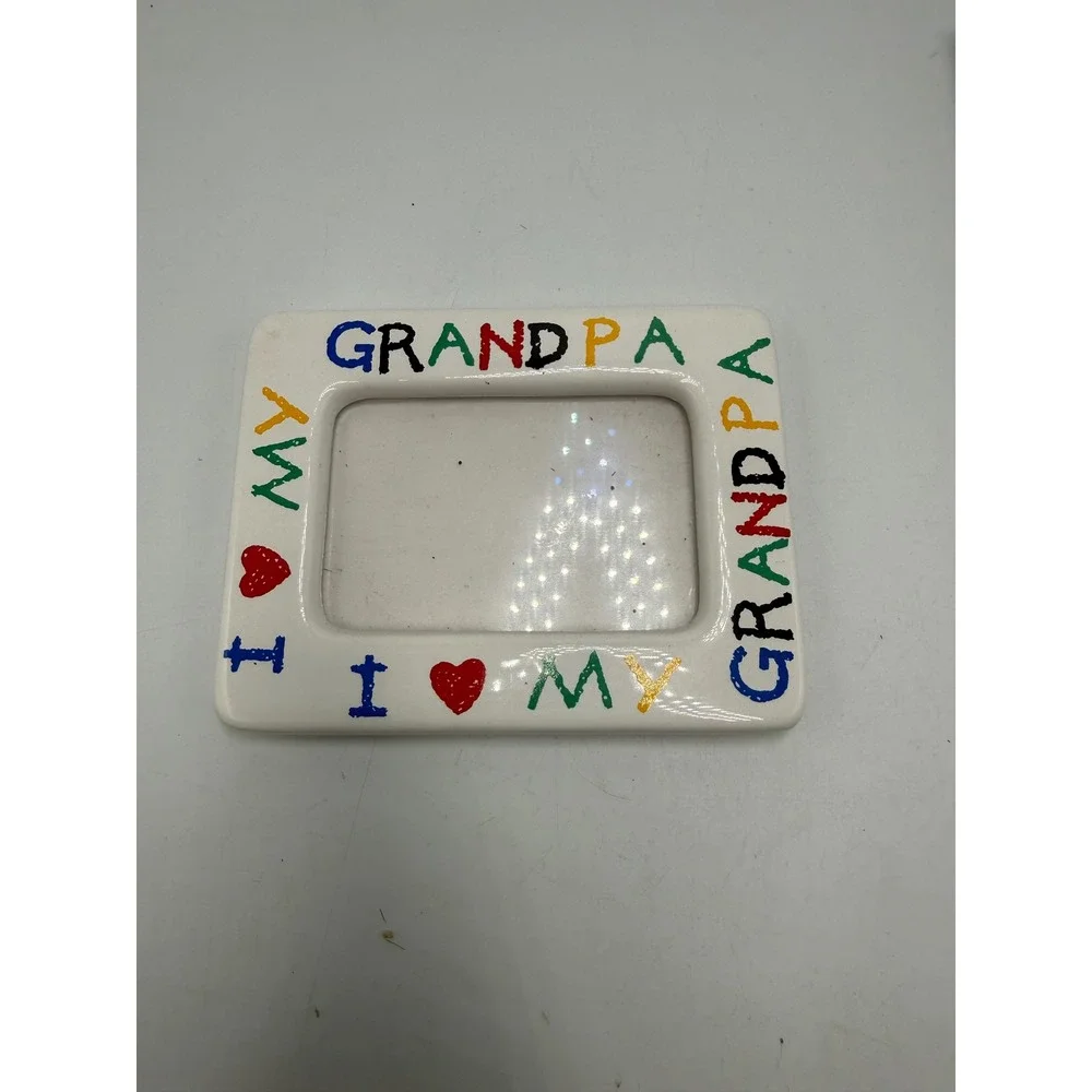 Vtg I Love My Grandpa Ceramic Refrigerator Magnet Picture Frame White 4.5x3.5